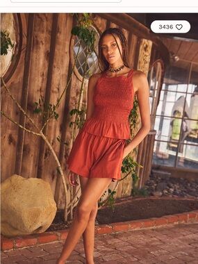 ☀️SUMMER Stock-Up☀️Free People Fez Set Tank & Shorts in Spiced Sunblush sz Large